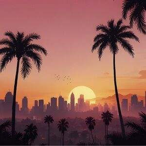 Palm urban sunset HD metal wall Art print 8 x 12 inches